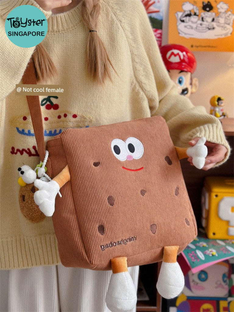 Japanese Style Ugly And Cute Corduroy Cartoon Class Messenger Bag