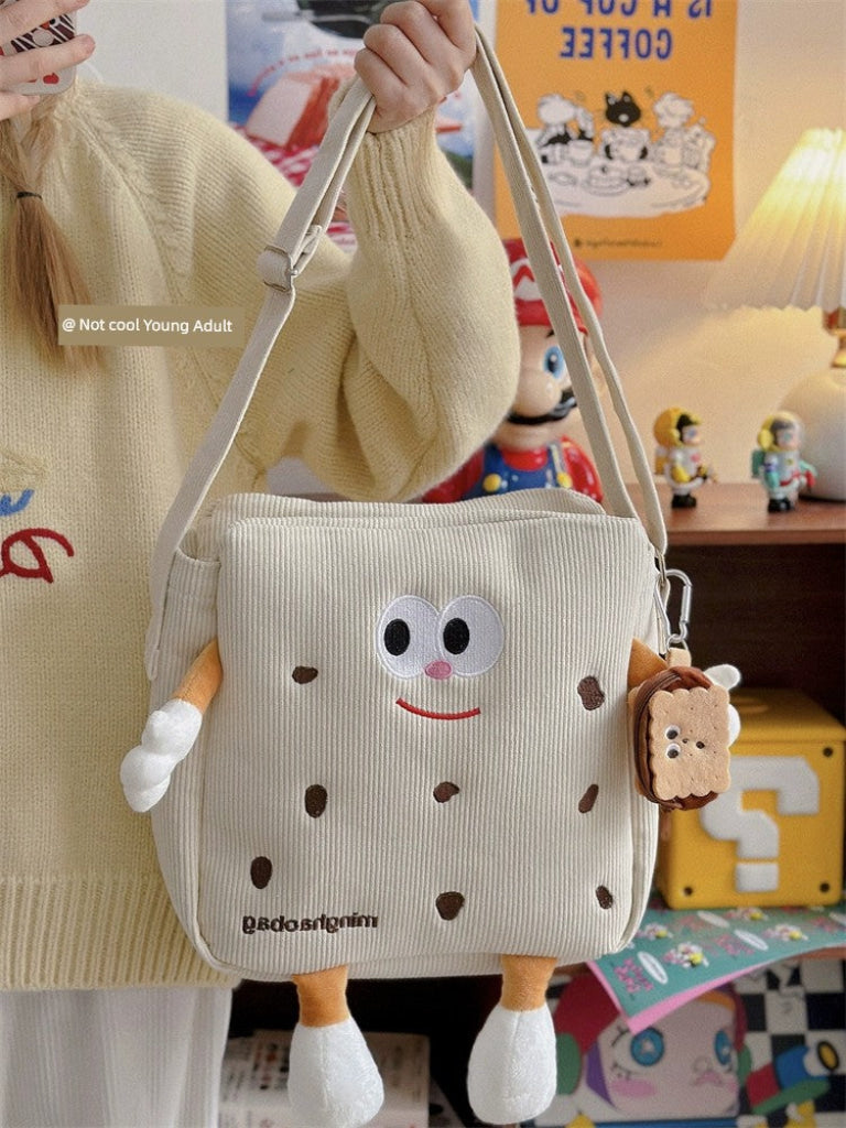 Japanese Style Ugly And Cute Corduroy Cartoon Class Messenger Bag