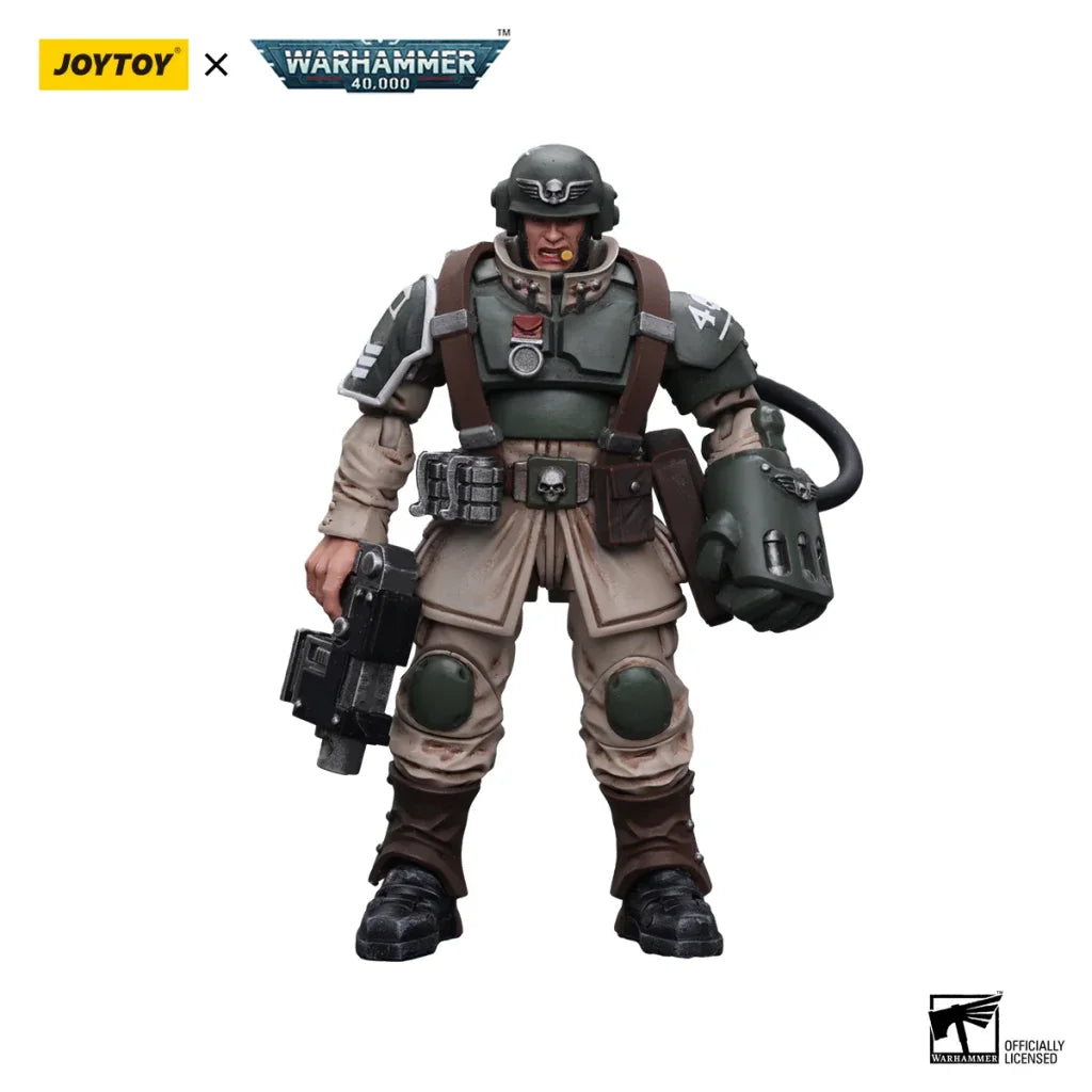 JOYTOY Warhammer 40k 1/18 Action Figures Anime 10.7cm Astra Militarum Cadian Command Squad Veteran with Medi-pack Model