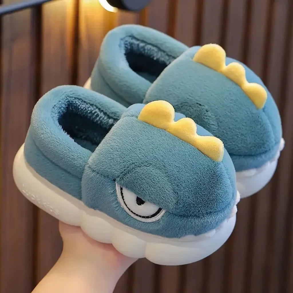 Kids Adorable Dinosaur Slippers 24/Size 25 (Inner Length 15.5Cm About 1-2 Years Old) / Light Gray