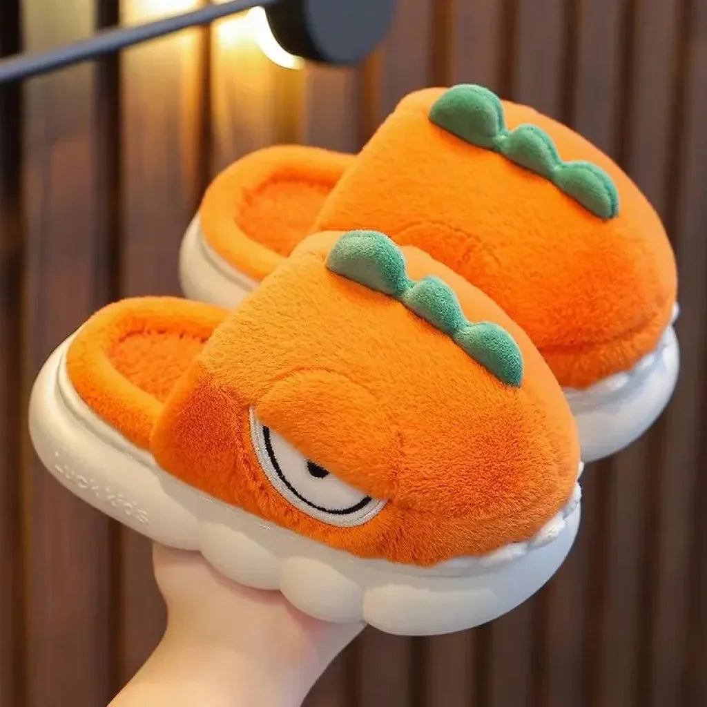 Kids Adorable Dinosaur Slippers 24/Size 25 (Inner Length 15.5Cm About 1-2 Years Old) / Orange