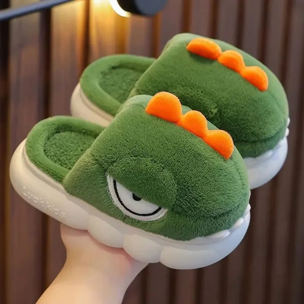 Kids Adorable Dinosaur Slippers 34/Size 35 (Inner Length 20.5Cm About 9-10 Years Old) / Dark Green