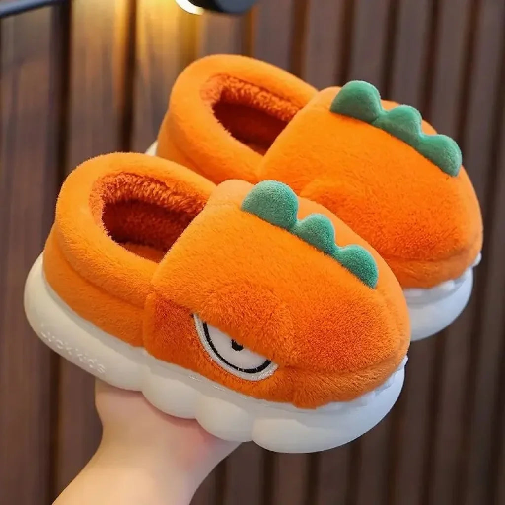 Kids Adorable Dinosaur Slippers 35/Size 36 (Inner Length 21.5Cm About 11-12 Years Old) / Orange