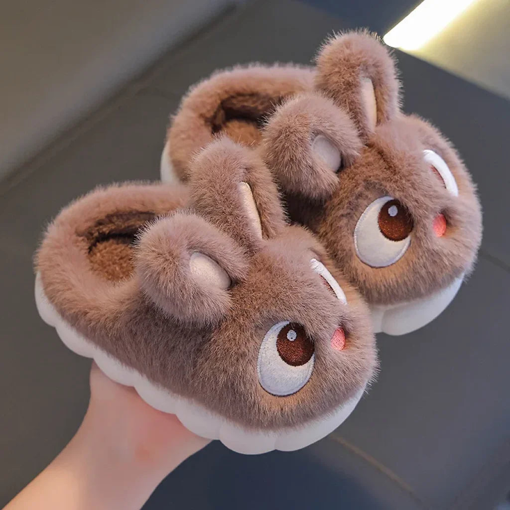 Kids Cute Rabbit Fluffy Slippers Brown / 24-25 Insole 15Cm