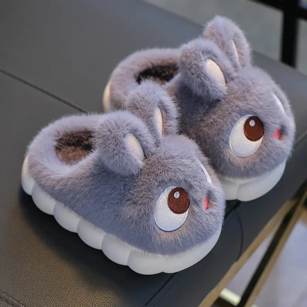 Kids Cute Rabbit Fluffy Slippers Gray / 28-29 Insole 17Cm