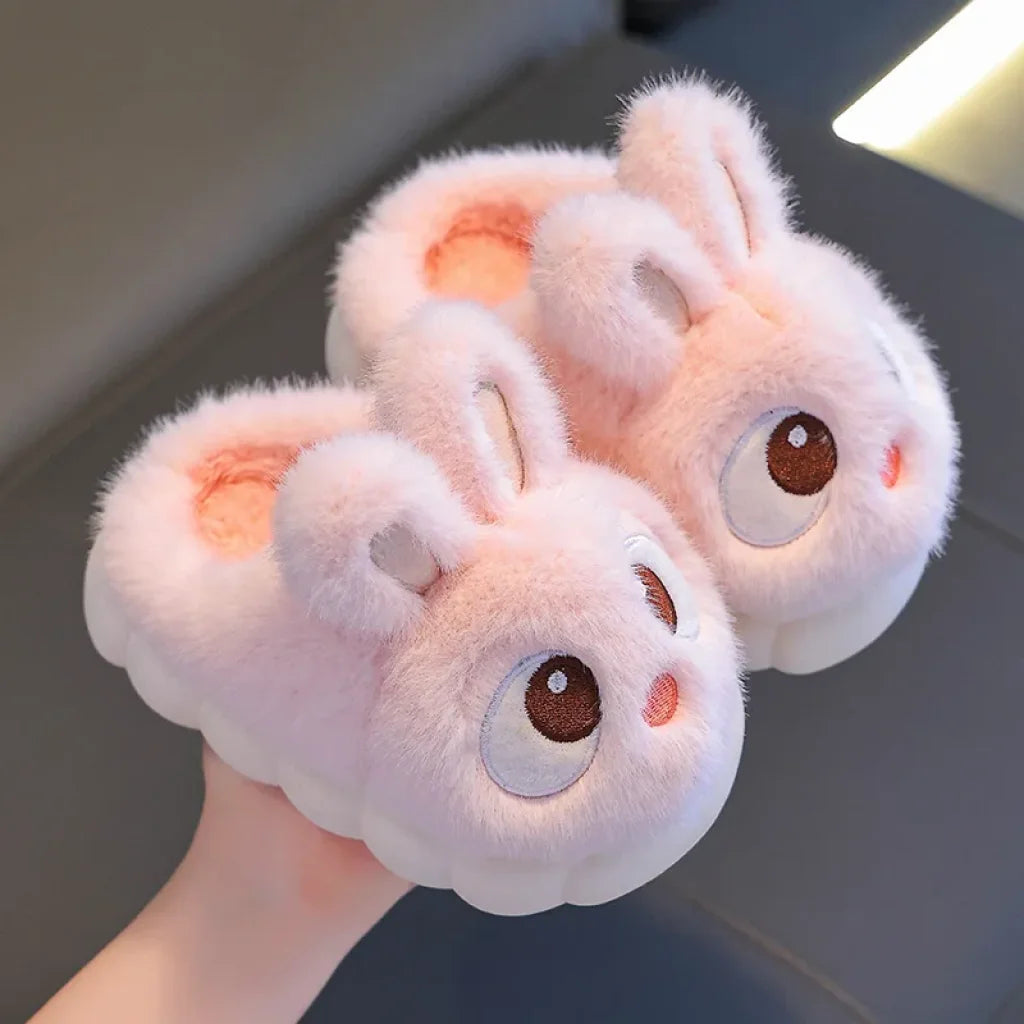 Kids Cute Rabbit Fluffy Slippers Pink / 26-27 Insole 16Cm