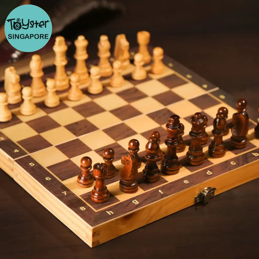 Large Magnetic Wooden Folding Chess Set Felted Game Board 39Cm*39Cm