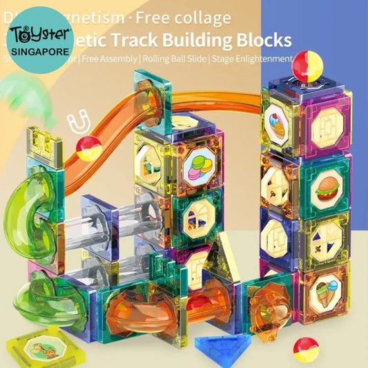 Magnetic Building Blocks With Ball Track Stem Toy