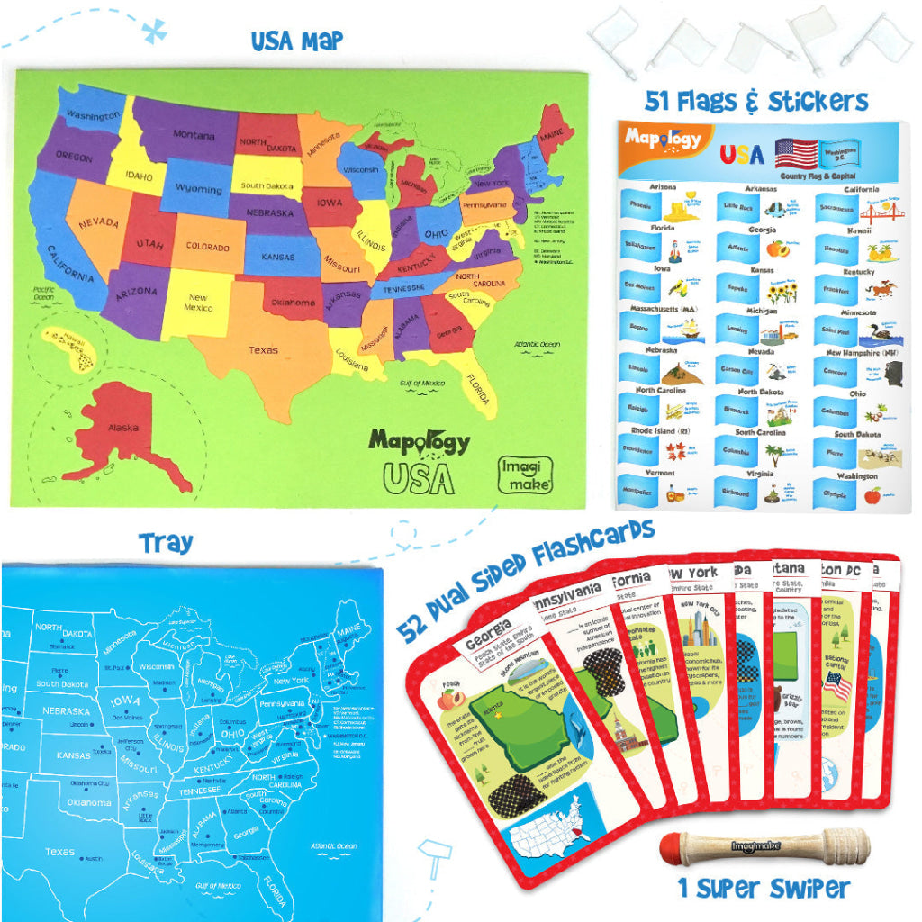 Mapology USA with Flags Puzzle & Flashcards - Mapology
