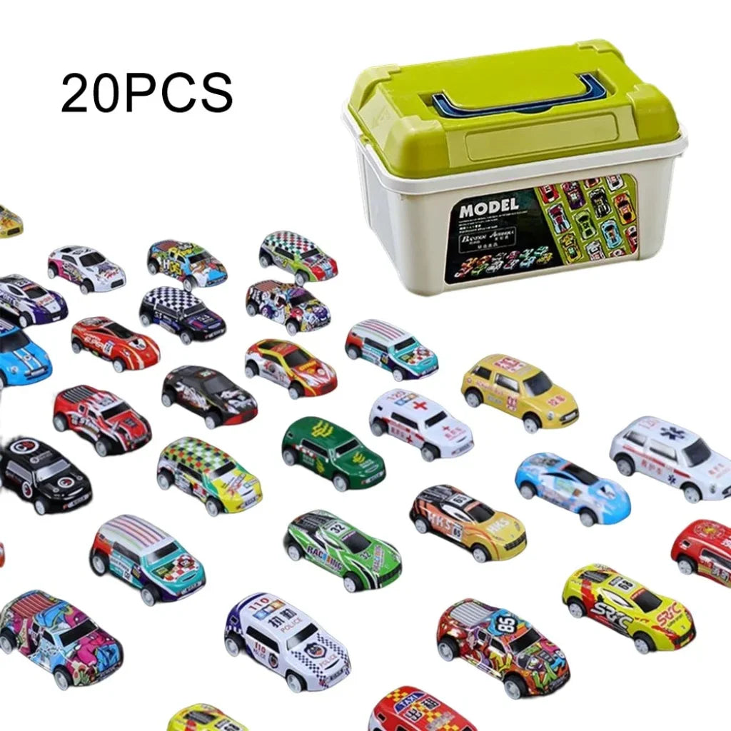Mini Diecast Car Model Set with Storage Box - 20PCS