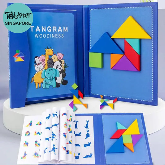 Montessori Learning Wooden Jigsaw Magnetic Tangram Puzzle Book