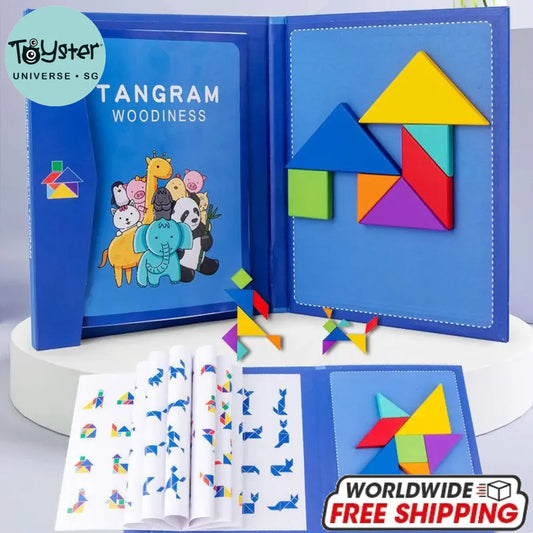 Montessori Learning Wooden Jigsaw Magnetic Tangram Puzzle Book