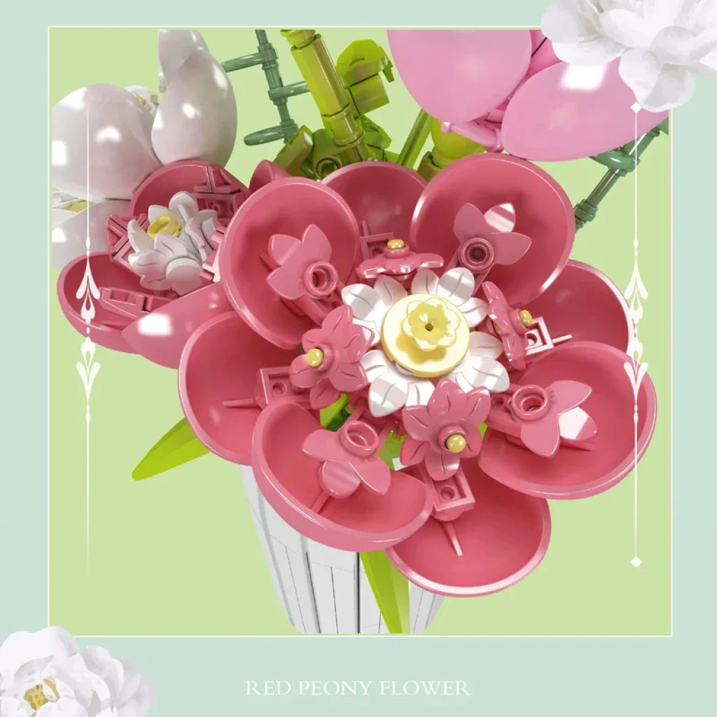 Mould King 10059 Flower Bouquet Building Block The Chinese Peony With Vase Mould King