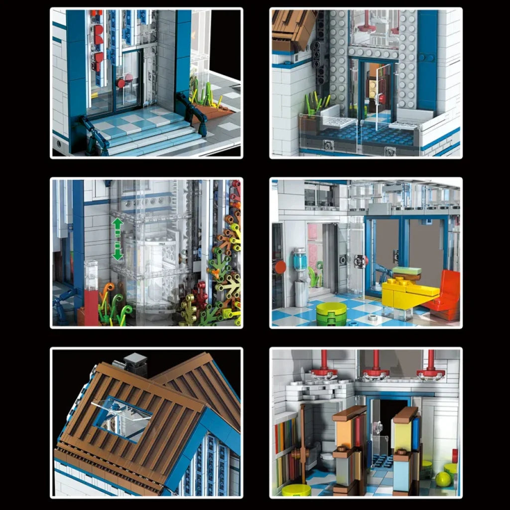 Mould King 16022 Streetview Building Block The Moc Modern Library With Led Parts Mould King