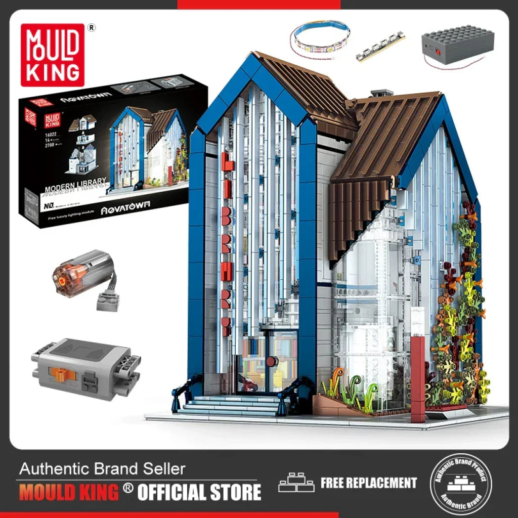 Mould King 16022 Streetview Building Block The Moc Modern Library With Led Parts Mould King