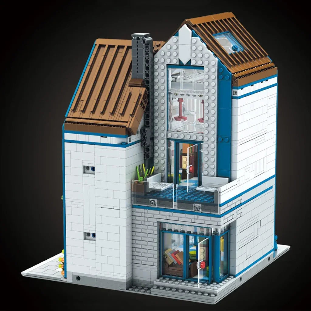 Mould King 16022 Streetview Building Block The Moc Modern Library With Led Parts Mould King