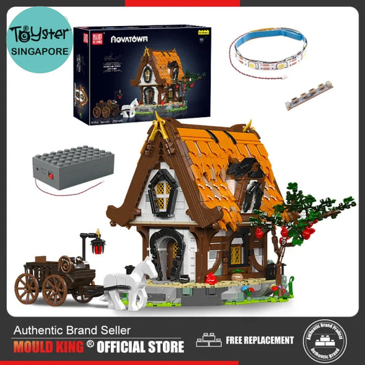 Mould King 16054 Streetview Building Block The Medieval Wooden House Model With Led Part Mould King