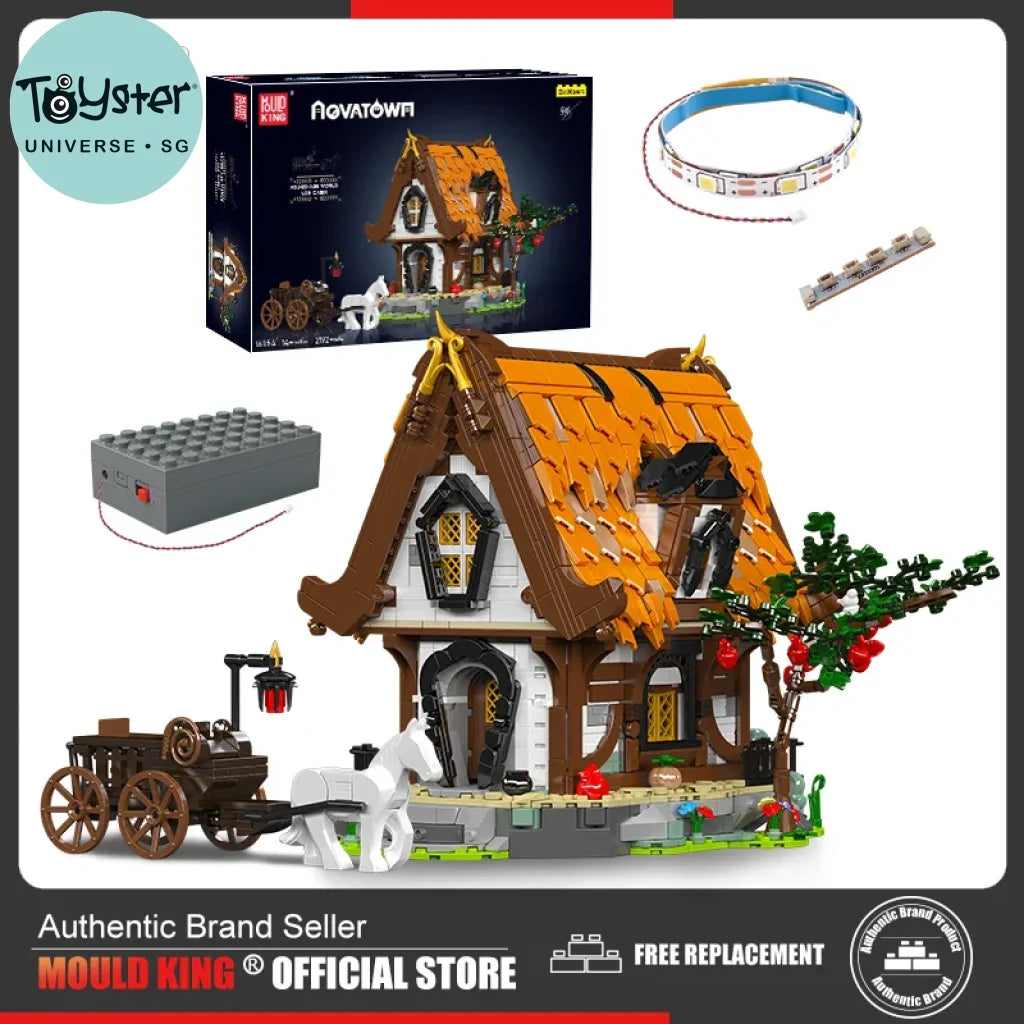 Mould King 16054 Streetview Building Block The Medieval Wooden House Model With Led Part Mould King