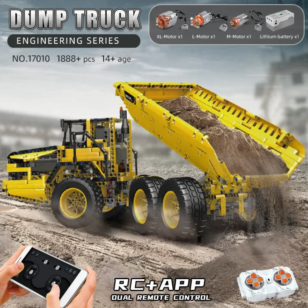 Mould King 17010 Technical Car Engineering Vehicle Toys App Rc Dump Truck Set Blocks Moc-8002 Bricks