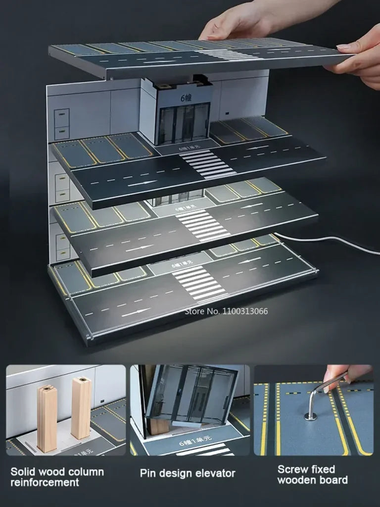 Parking Lot Transparent Dustproof Built-In Light 1:64