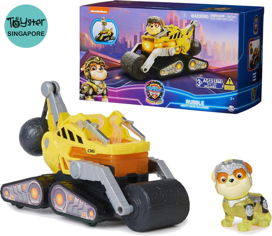 Paw Patrol Construction Toy Truck With Rubble Mighty Pups Action Figure Lights And Sounds