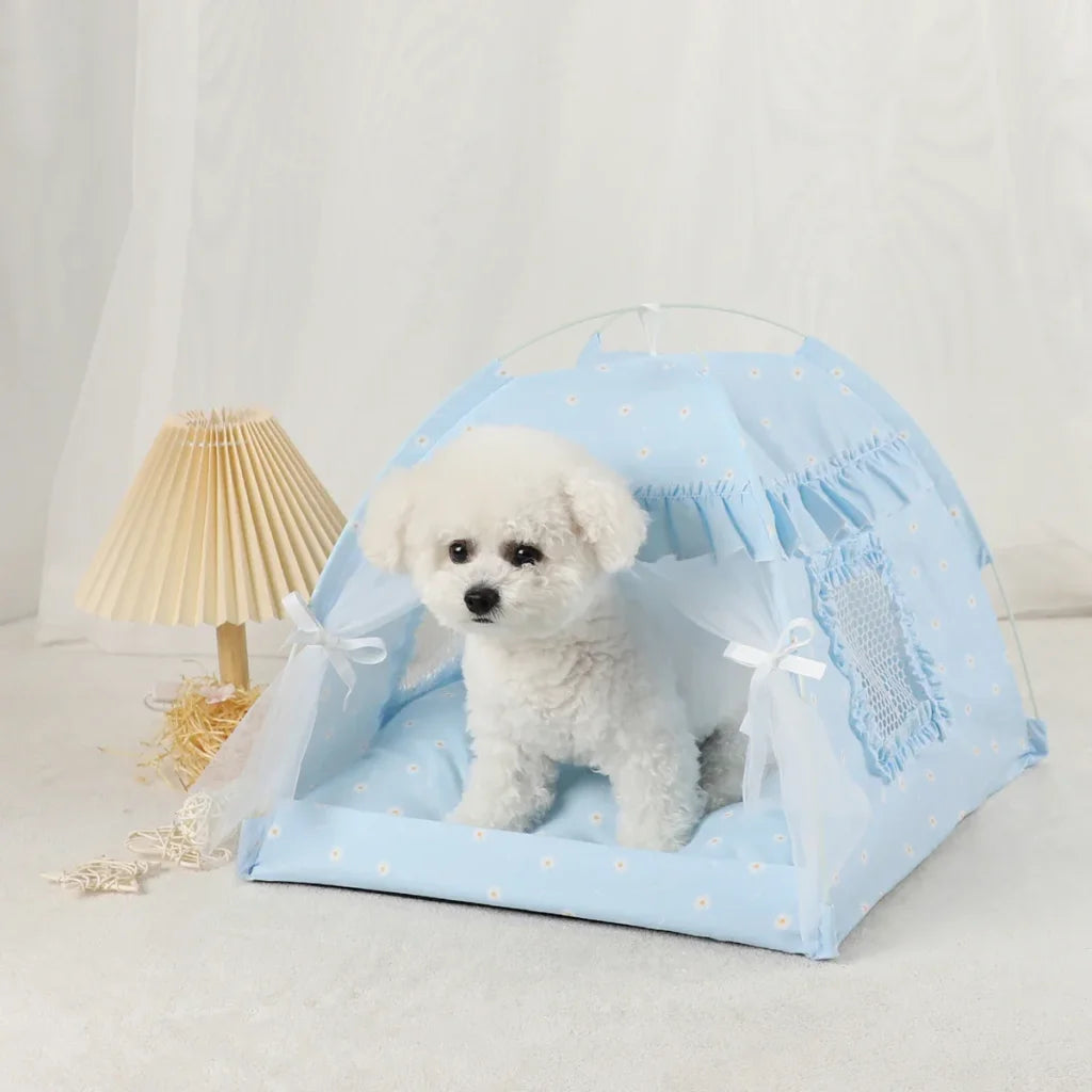 Pet Tent Bed Warm Cushions - Blue / L 50x50cm / CHINA