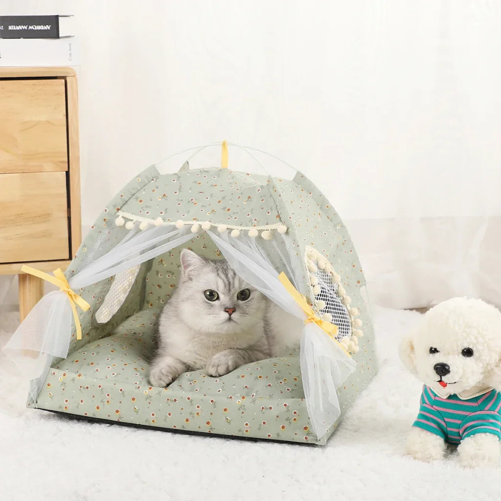 Pet Tent Bed Warm Cushions - Fruit green / L 50x50cm / CHINA