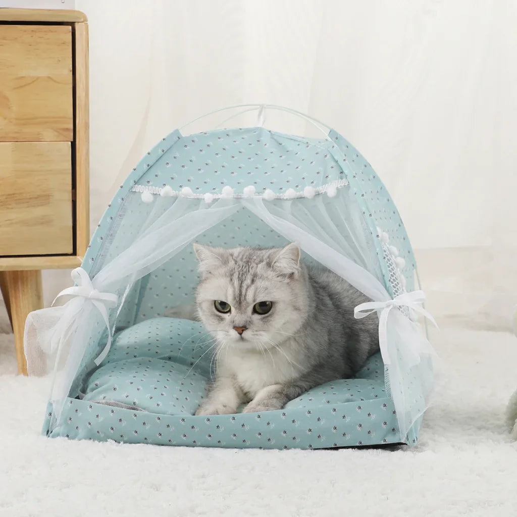 Pet Tent Bed Warm Cushions - Green / S 35x35cm / CHINA