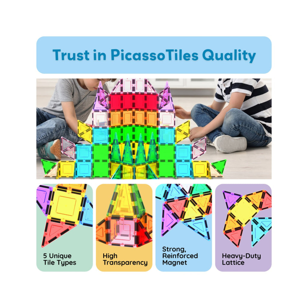 PicassoTiles Magnetic Tile Building Set 101 Pieces - PICASSOTILES