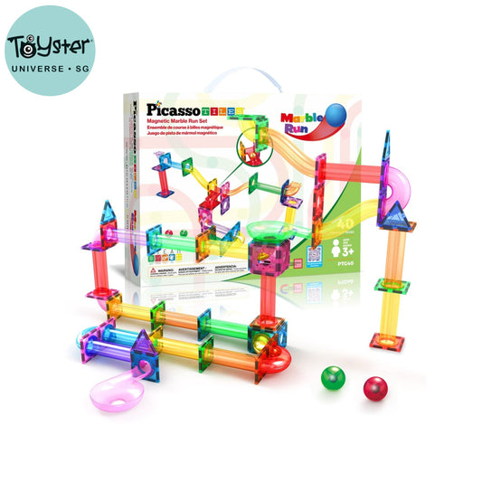 PicassoTiles Magnetic Tile Marble Run Building Blocks Set 40 Pieces - PICASSOTILES
