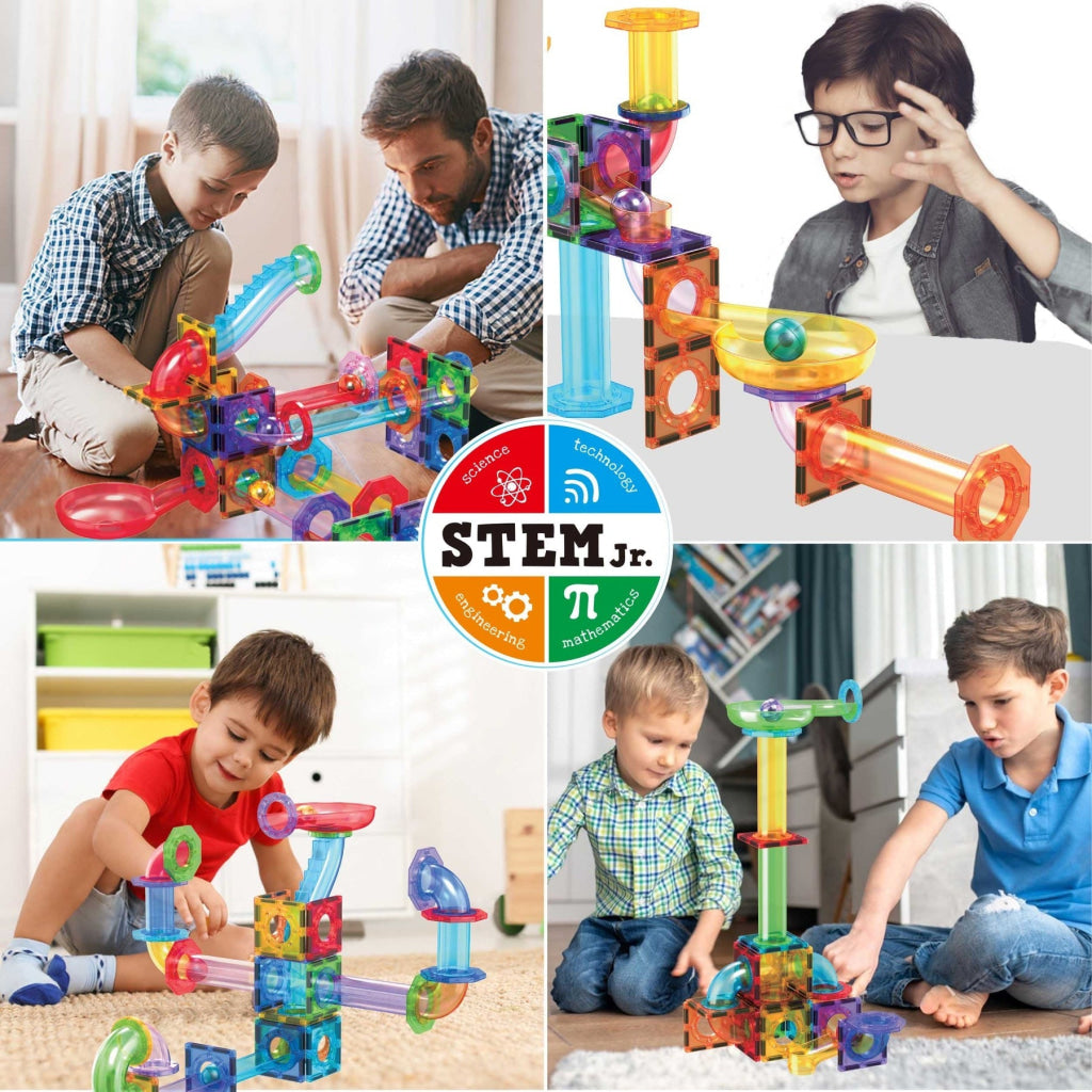 PicassoTiles Magnetic Tile Marble Run Building Blocks Set 60 Pieces - PICASSOTILES