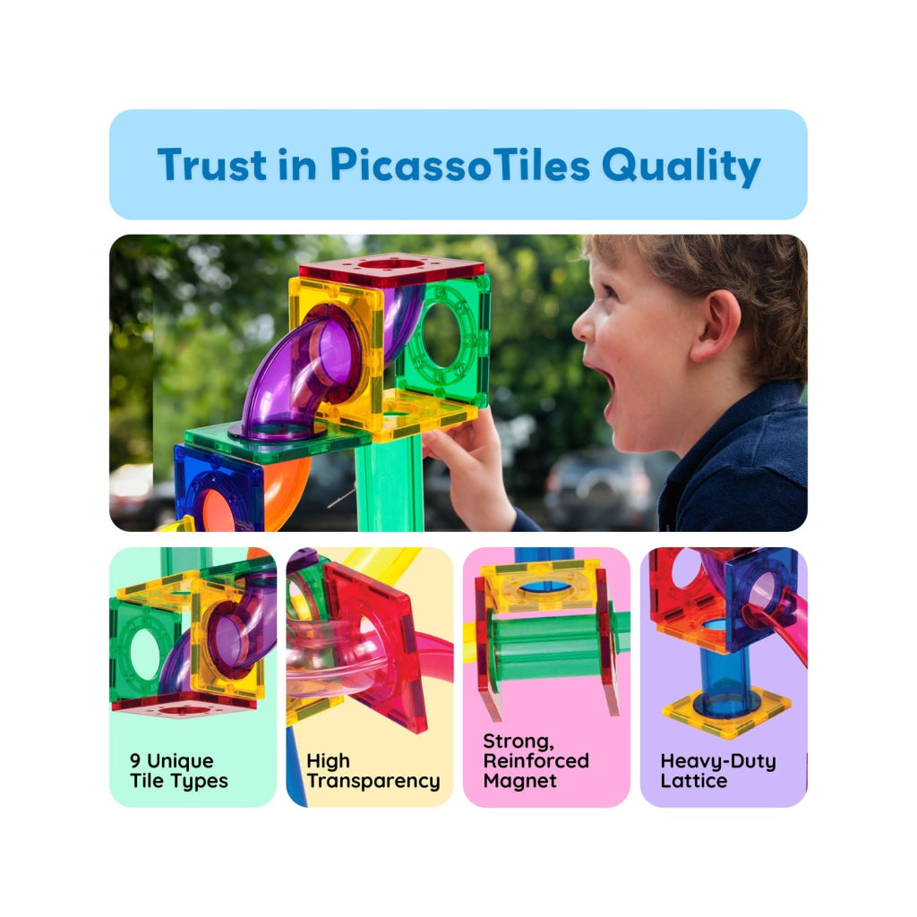 PicassoTiles Magnetic Tile Marble Run Building Set 100 Pieces - PICASSOTILES