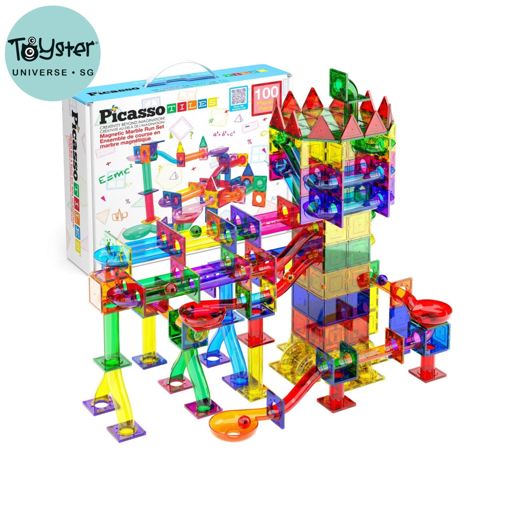 PicassoTiles Magnetic Tile Marble Run Building Set 100 Pieces - PICASSOTILES