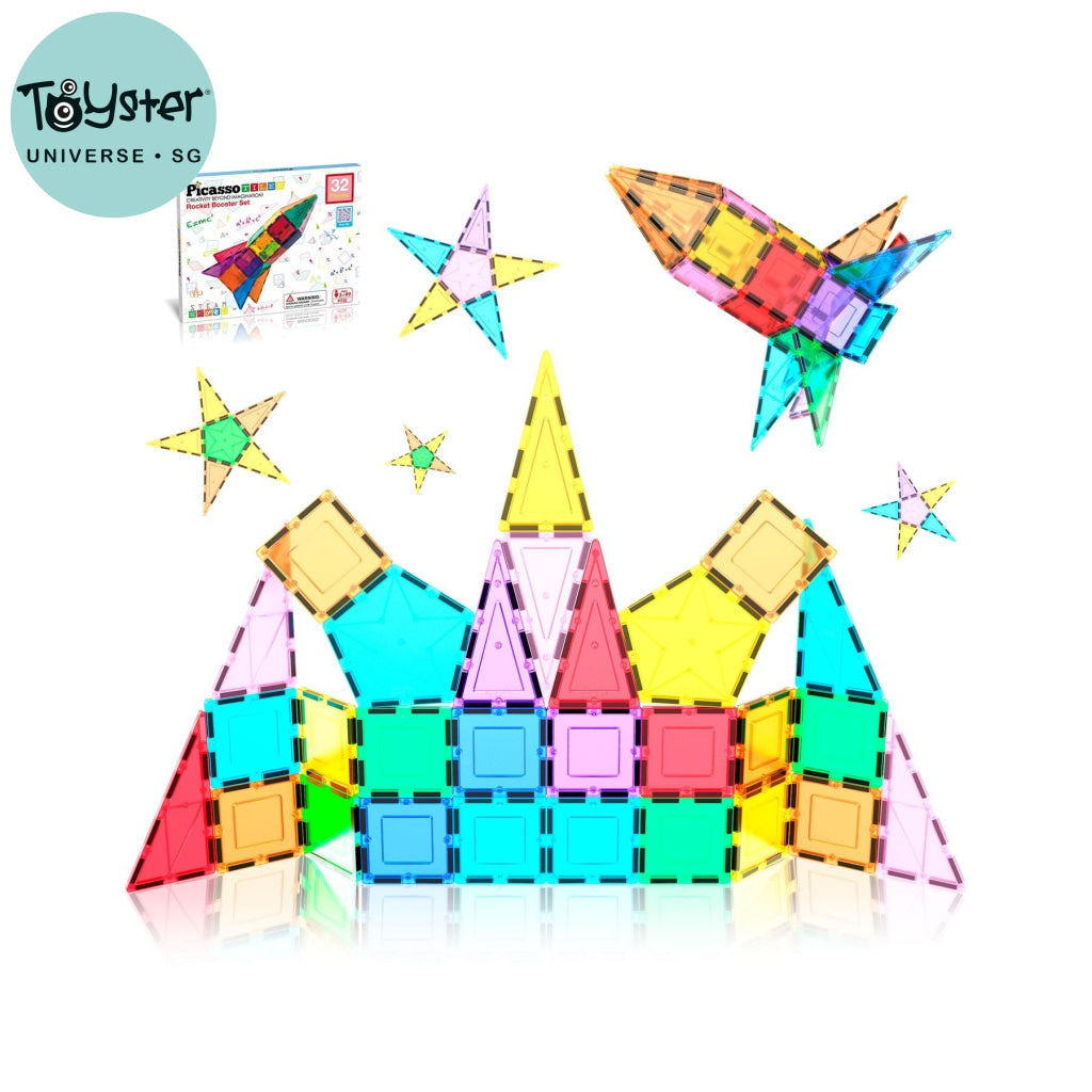 PicassoTiles Magnetic Tile Rocket Set 32 pieces - PICASSOTILES