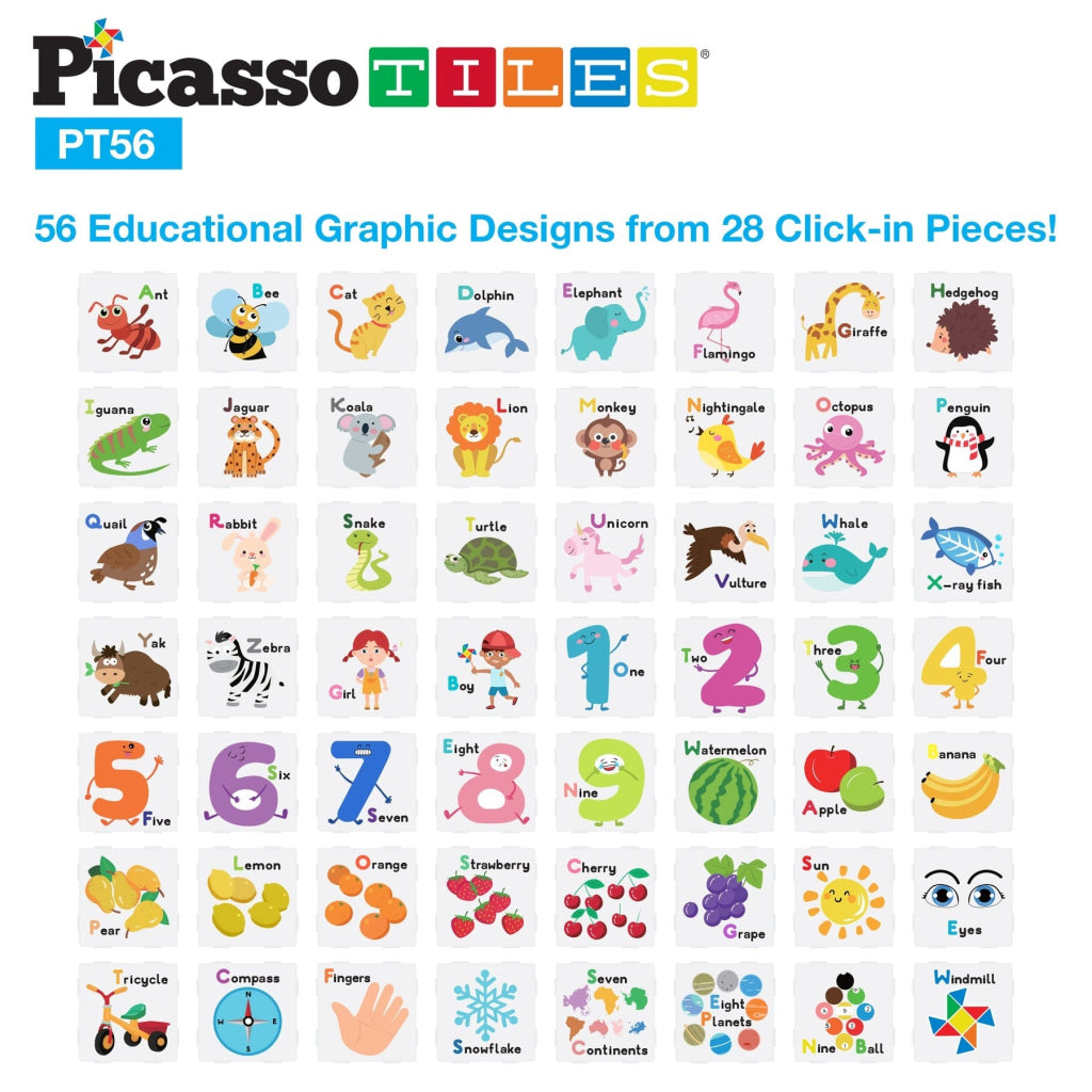 PicassoTiles Magnetic Tiles Card Insert Set 56 Pieces - PICASSOTILES
