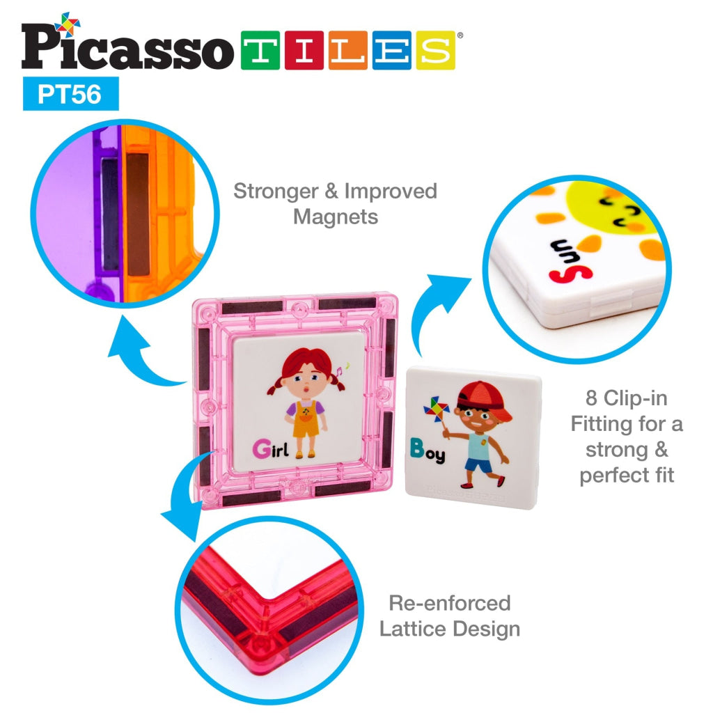 PicassoTiles Magnetic Tiles Card Insert Set 56 Pieces - PICASSOTILES