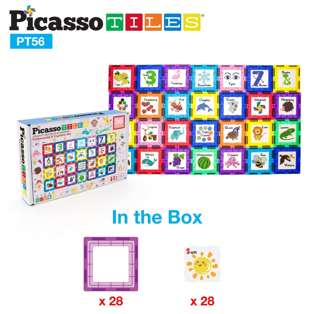 PicassoTiles Magnetic Tiles Card Insert Set 56 Pieces - PICASSOTILES