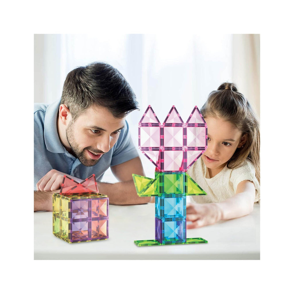 PicassoTiles Magnetic Tiles with Vehicle Base Building Block Set - 63 Piece - PICASSOTILES