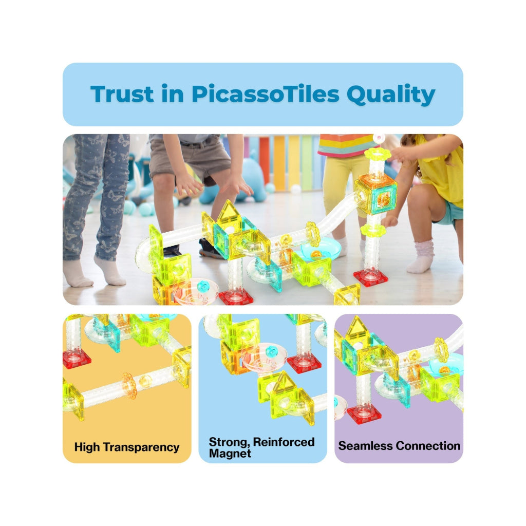 PicassoTiles Travel Size Magnetic Tile Marble Run Building Blocks Set 45 Pieces - PICASSOTILES
