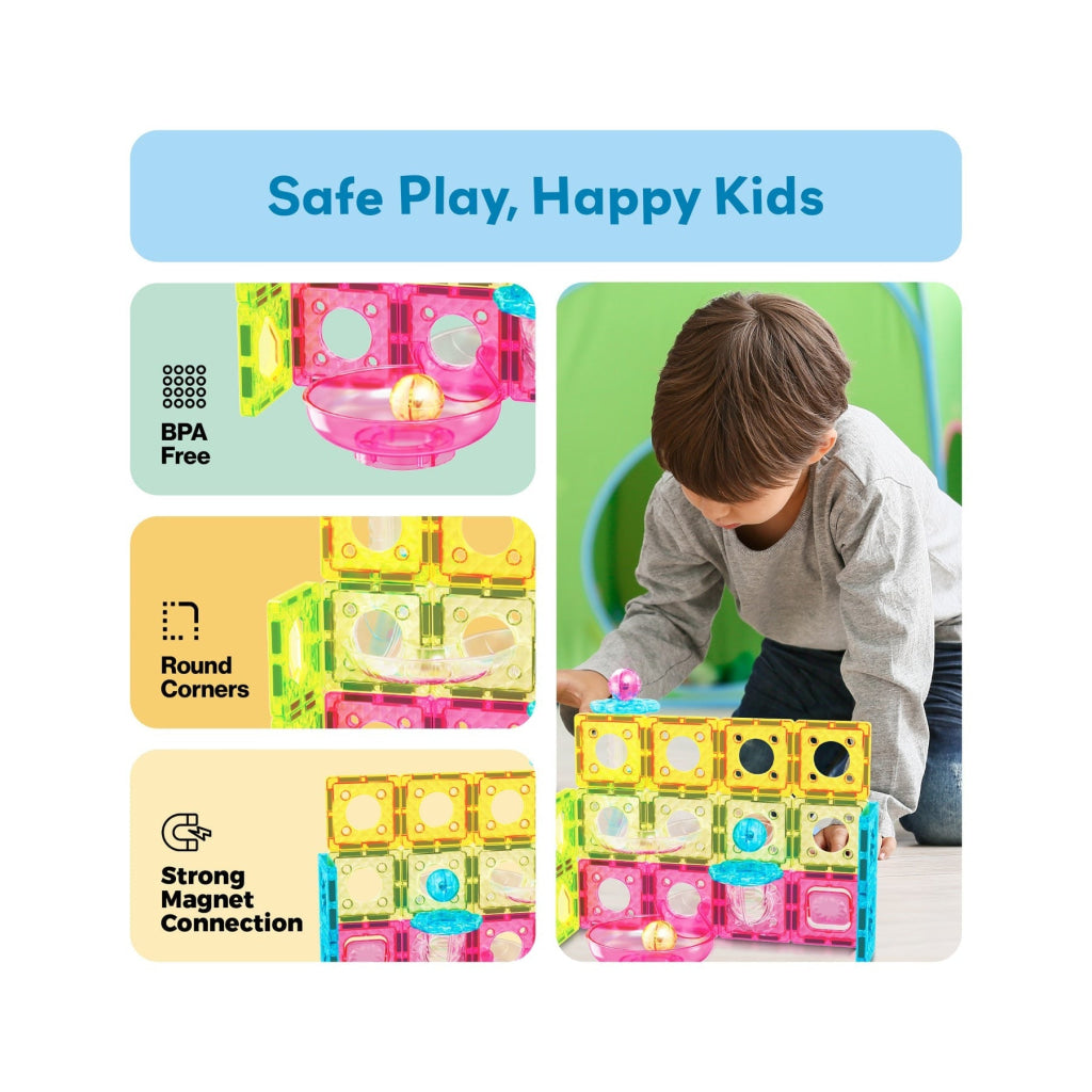 PicassoTiles Travel Size Magnetic Tile Marble Run Building Blocks Set 45 Pieces - PICASSOTILES