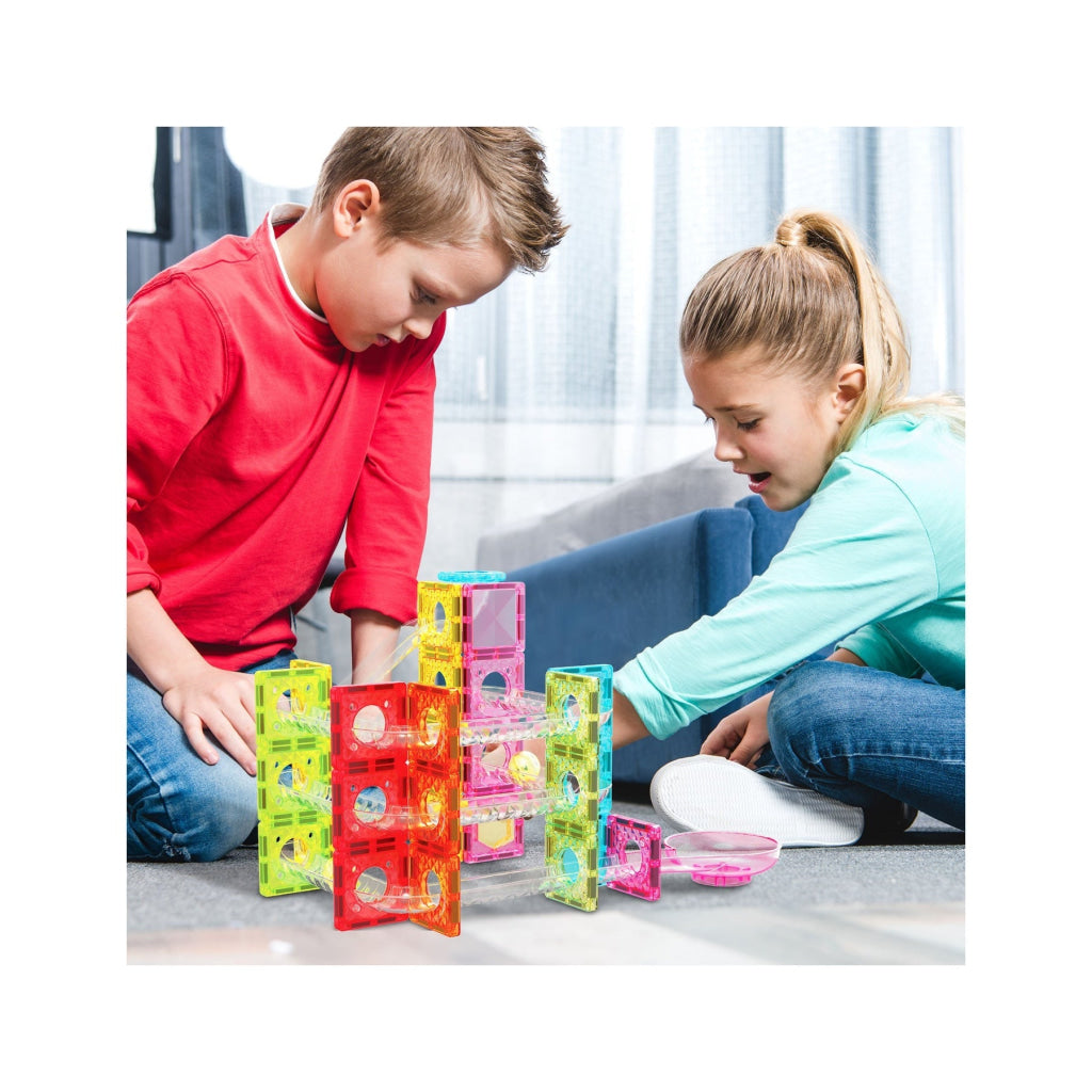 PicassoTiles Travel Size Magnetic Tile Marble Run Building Blocks Set 60 Pieces - PICASSOTILES