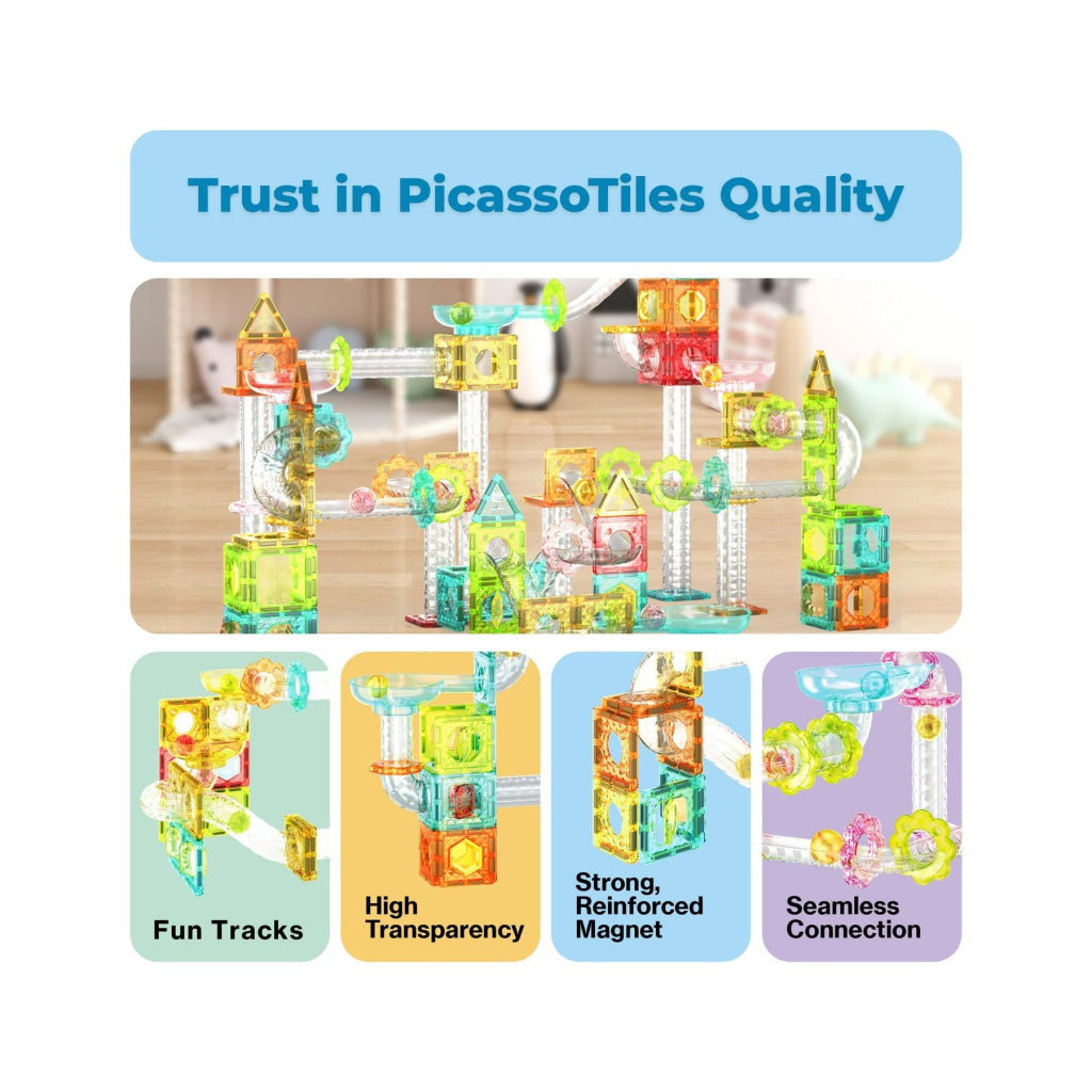 PicassoTiles Travel Size Magnetic Tile Marble Run Building Blocks Set 60 Pieces - PICASSOTILES