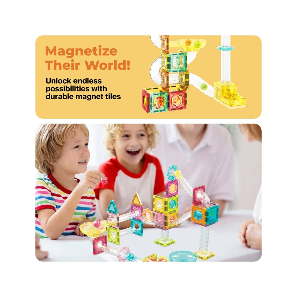 PicassoTiles Travel Size Magnetic Tile Marble Run 60 Pieces