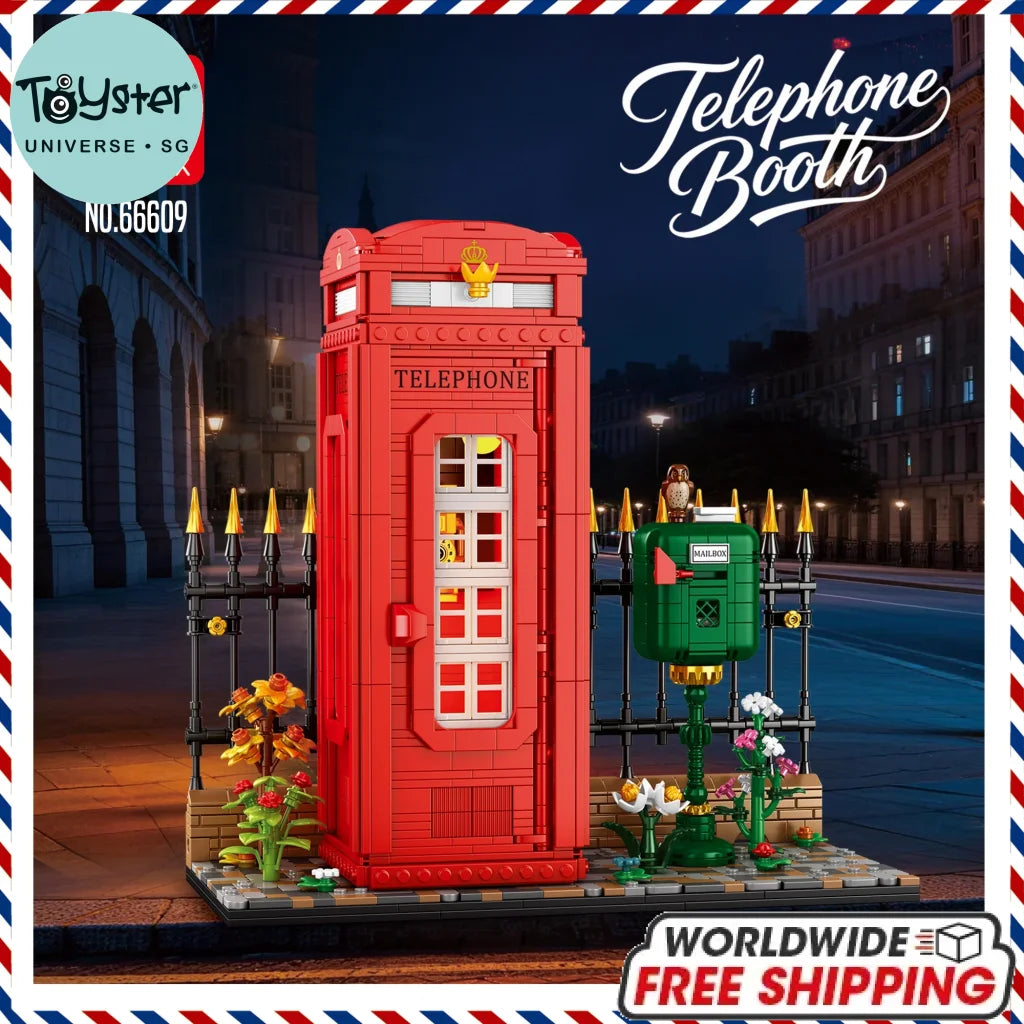 Reobrix British Red Telephone Booth Building Blocks 1707PCS