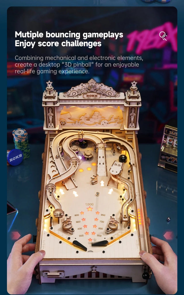 Robotime Rokr 3D Pinball Family Party Machine Vintage Style Eg01 Dropship