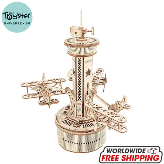 Robotime Rokr Airplane Control Tower Mechanical Music Box Amk41 Dropship