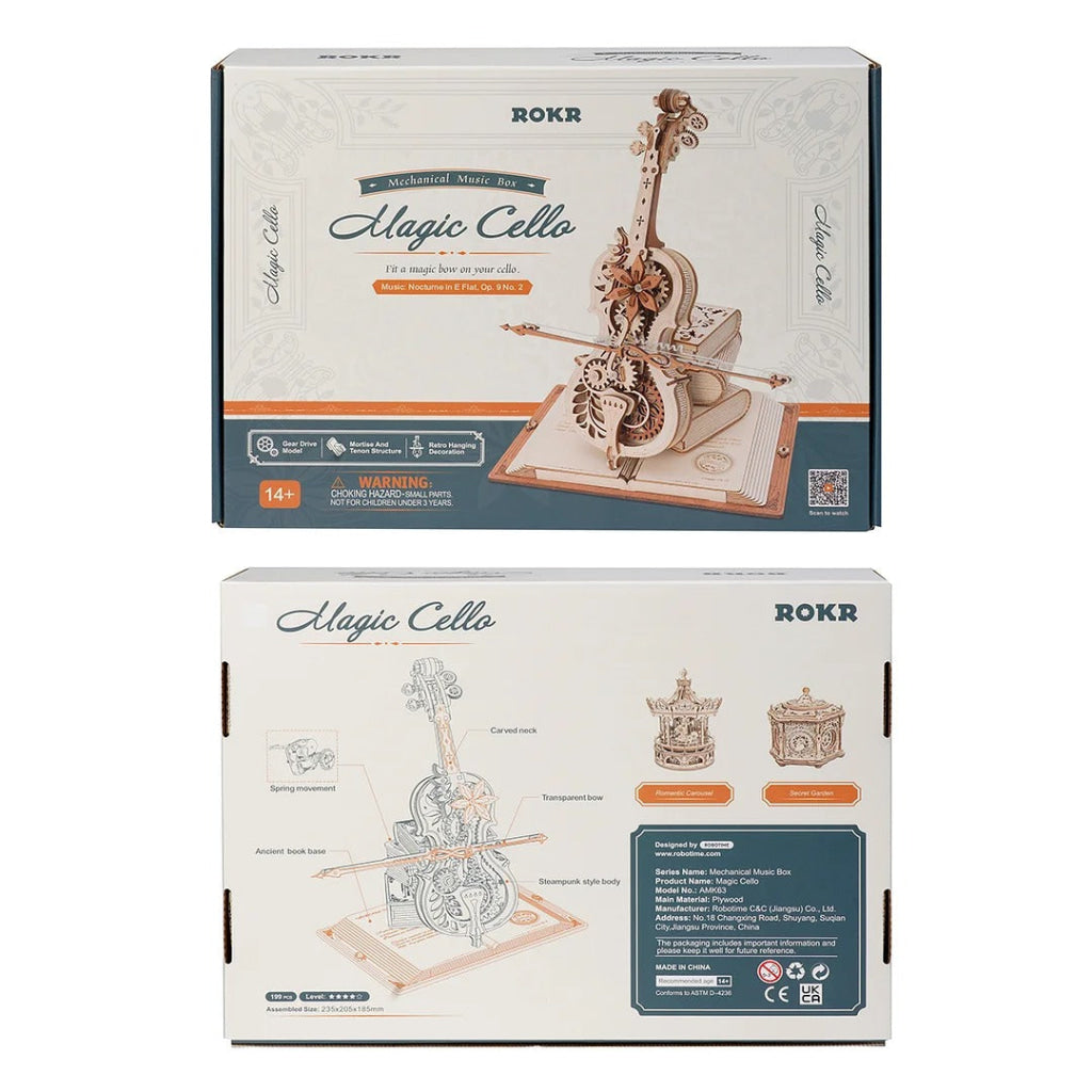 Robotime Rokr Magic Cello Mechanical Music Box 3D Wooden Puzzle Amk63 Dropship