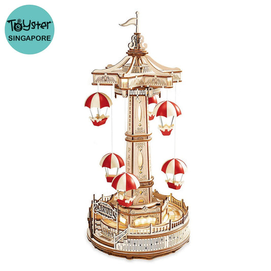 Robotime Rokr Parachute Tower Diy Music Box 3D Wooden Puzzle Ea01 Dropship