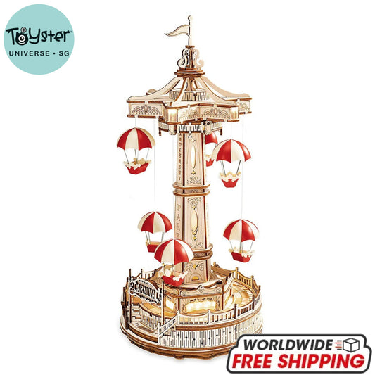 Robotime Rokr Parachute Tower Diy Music Box 3D Wooden Puzzle Ea01 Dropship