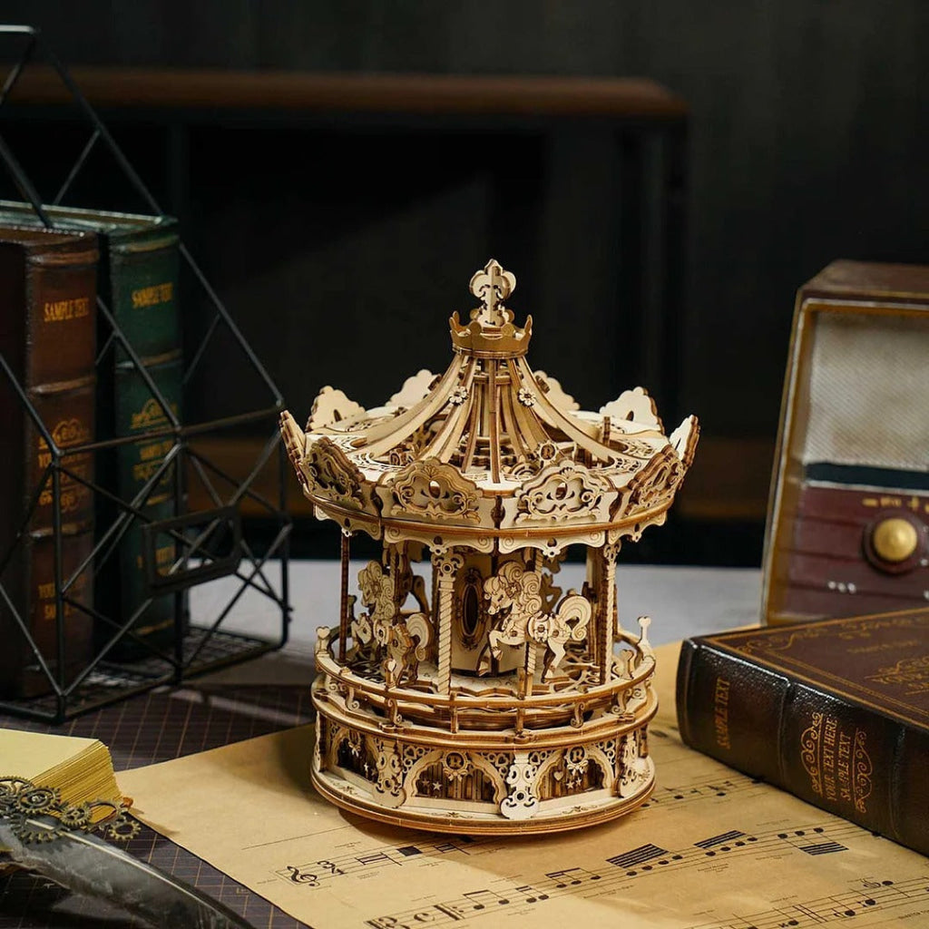 Robotime Rokr Romantic Carousel Mechanical Music Box 3D Wooden Puzzle Amk62 Dropship